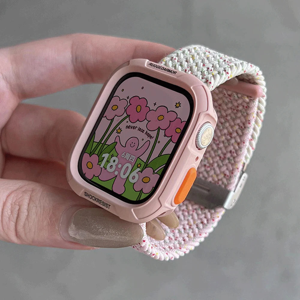 Étui à bonbons + bracelet pour Apple Watch Series 11 10 9 8 7 45mm 41 Band SE 6 5 4 44 40mm, bracelet en nylon pour iwatch Ultra 49mm