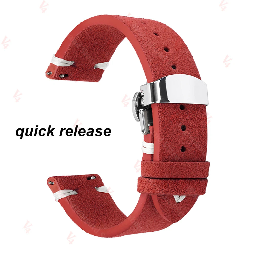 柔らかいスエード製時計ベルト、18mm/20mm/22mm、Huawei GT2/3・Seiko・Omegaヴィンテージ用、クイックリリース、フォールディングバックル