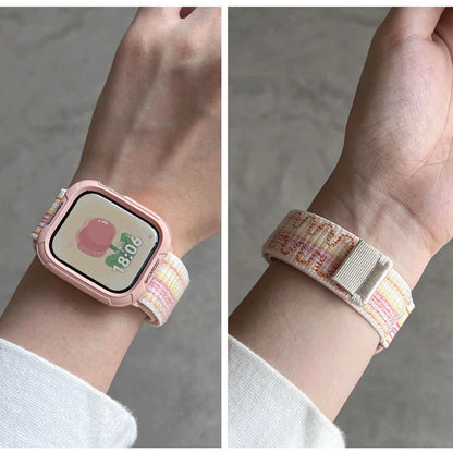 Coque en silicone + bracelet pour Apple Watch Series 11 10 9 8 7 45mm 41 Band SE 6 5 4 44 40mm, bracelet en nylon correa pour iWatch Ultra 49mm