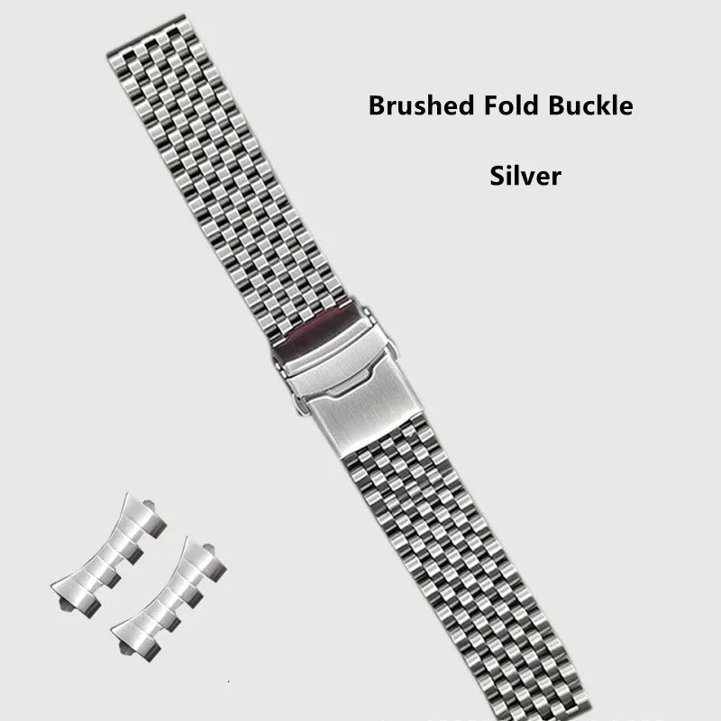 Cinturino universale in acciaio inossidabile, estremità diritta curva, sette perle di riso, bracciale, adatto a tutti gli orologi, 20 mm, 22 mm