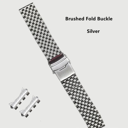 Cinturino universale in acciaio inossidabile, estremità diritta curva, sette perle di riso, bracciale, adatto a tutti gli orologi, 20 mm, 22 mm