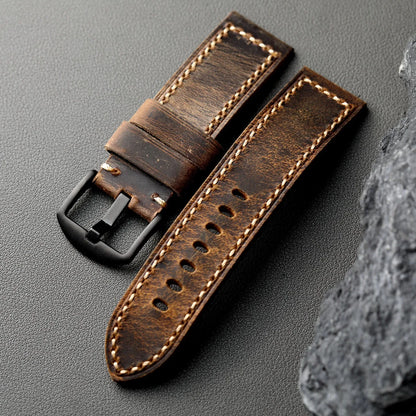 Cinturino in pelle bovina di prima qualità, fatto a mano. 20MM 21MM 22MM 23MM 24MM 26MM, cinturino in pelle vintage spesso da uomo, marrone, adatto per meccanici