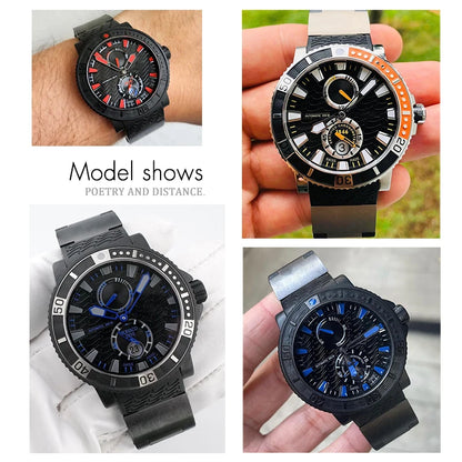 Bracelet de montre en caoutchouc de silicone à extrémité incurvée de 22mm, pour Ulysse Nardin 263 DIVER, noir, bleu, ondulé, étanche