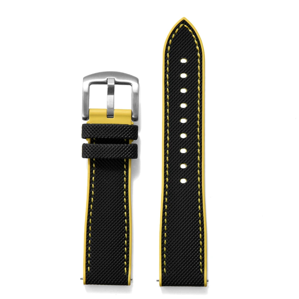 Bracelet de montre en cuir hybride de qualité supérieure, en tissu voile FKM, 18mm 20mm 22mm 24mm, en caoutchouc fluoré, pour chaque marque de montre de plongée
