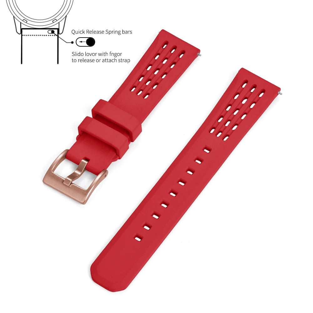 Bracelet de montre en caoutchouc FPM FKM, 20mm 22mm, dégagement rapide, qualité supérieure, conception de Structure poreuse, bracelet de Sport Durable et confortable