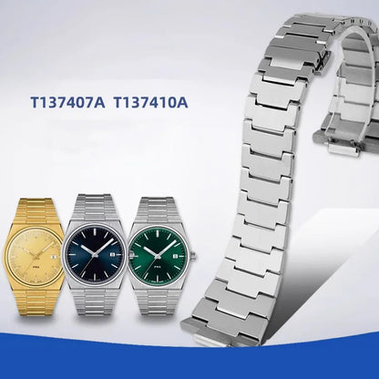 Bracelet de montre en acier inoxydable, pour Tissot Store X Super First T137410A/407A 27x12mm, joint convexe, métal raffiné, argent or