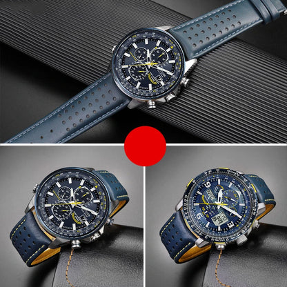 Curved End Leather Watch Strap, 22mm 23mm, for Citizen Blue Angel AT8020-54L/8020-03L JY8078 AT8020 Series, Black