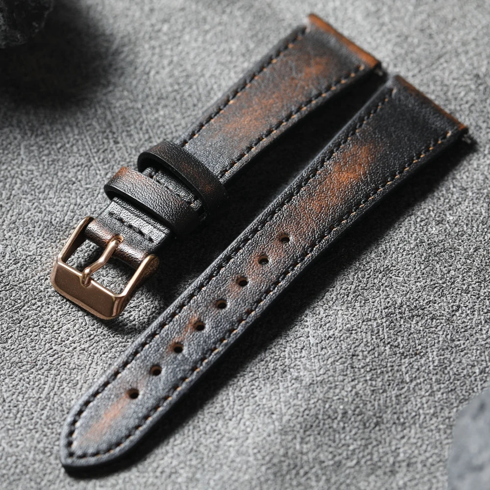 Handmade Italian Brushed Vintage Watch Strap 18 19 20 22MM Men's Vintage Bracelet, Soft Quick Release Bracelet, Premium Leather