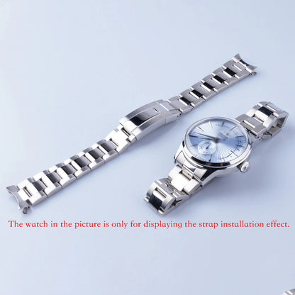 Cinturino per orologio in acciaio lucidato argento Rolamy 20 mm con fibbia Oyster per Seiko Presage SSA343 Cocktail Time