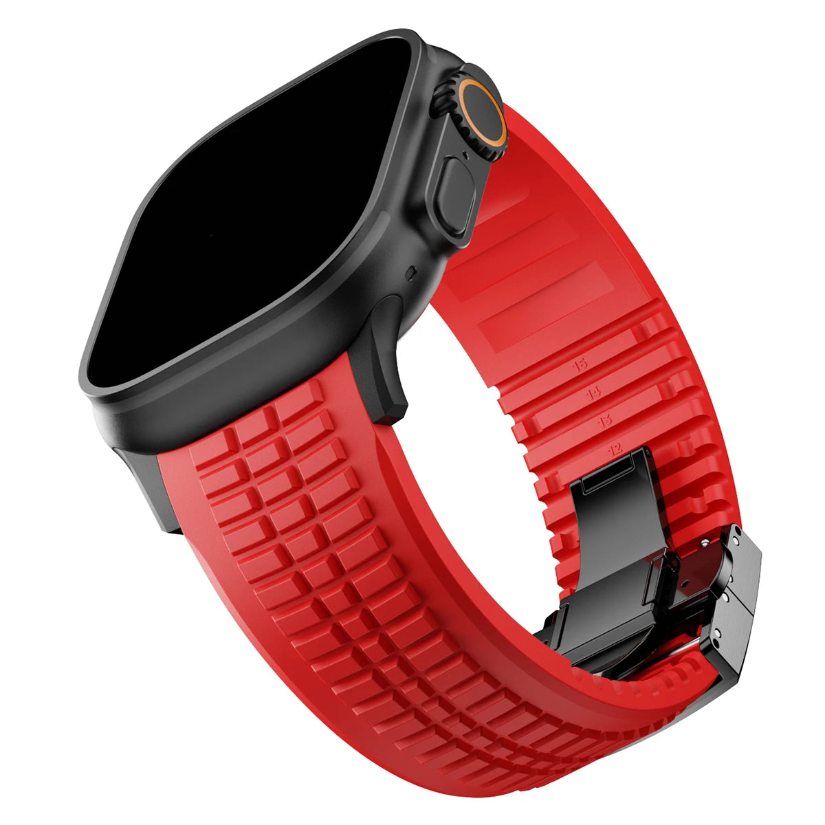 Silicone Sport Band for Apple Watch Ultra 2, 49mm 46mm 45mm 44mm, Luxury Metal Bracelet for iWatch Series 10 9 8 7 6 5 4 Se