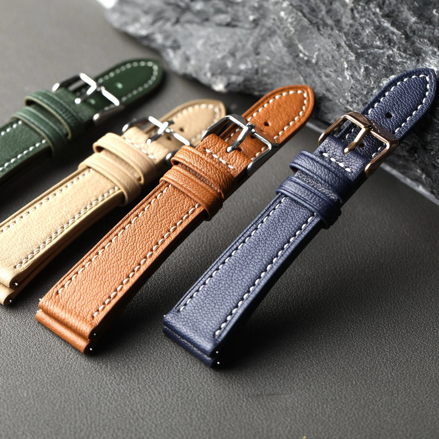 High-End French Goatskin Leather Strap 18 19 20 21 22MM Teal Quick Release, Soft Strap Compatible with GT5 6 41mm 46mm Vintage