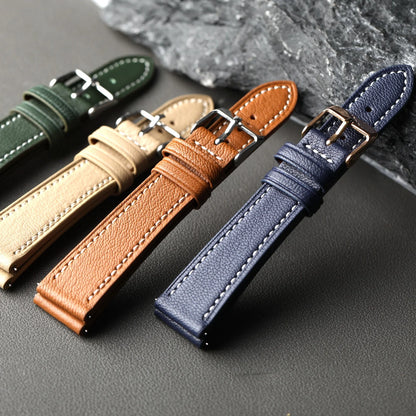 High-End French Goatskin Leather Strap 18 19 20 21 22MM Teal Quick Release, Soft Strap Compatible with GT5 6 41mm 46mm Vintage