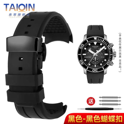 Bracelet de montre en caoutchouc FKM incurvé de haute qualité, 20 22mm, pour seiko rolex tudor Tissot, bracelet de montre pour hommes, fermoir papillon