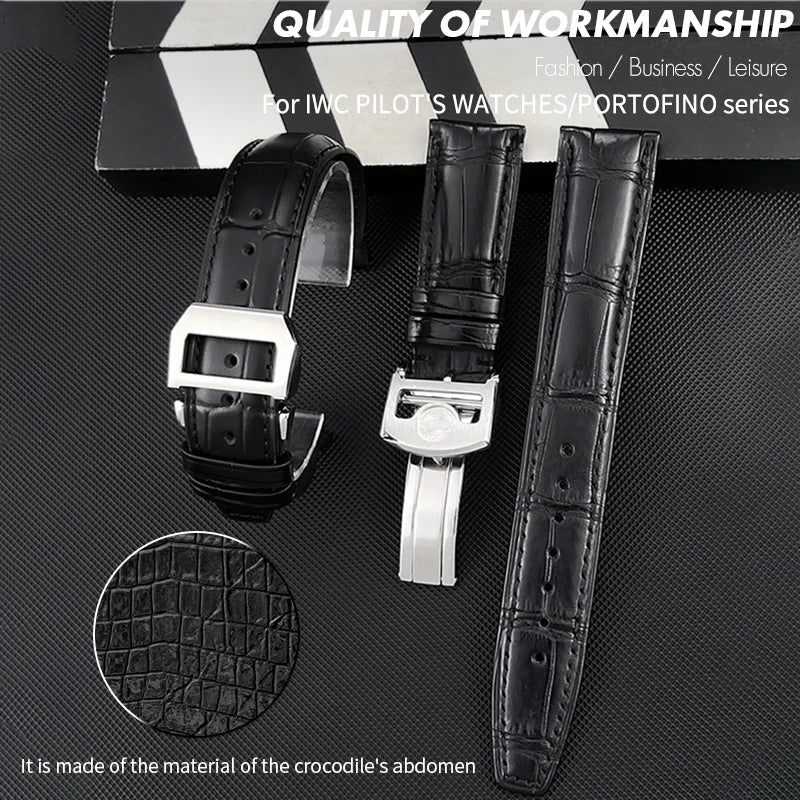 Bracelet de montre en cuir de Crocodile américain, 20mm 21mm 22mm, pour IWC PORTUGIESER PORTOFINO Pilot, outils gratuits
