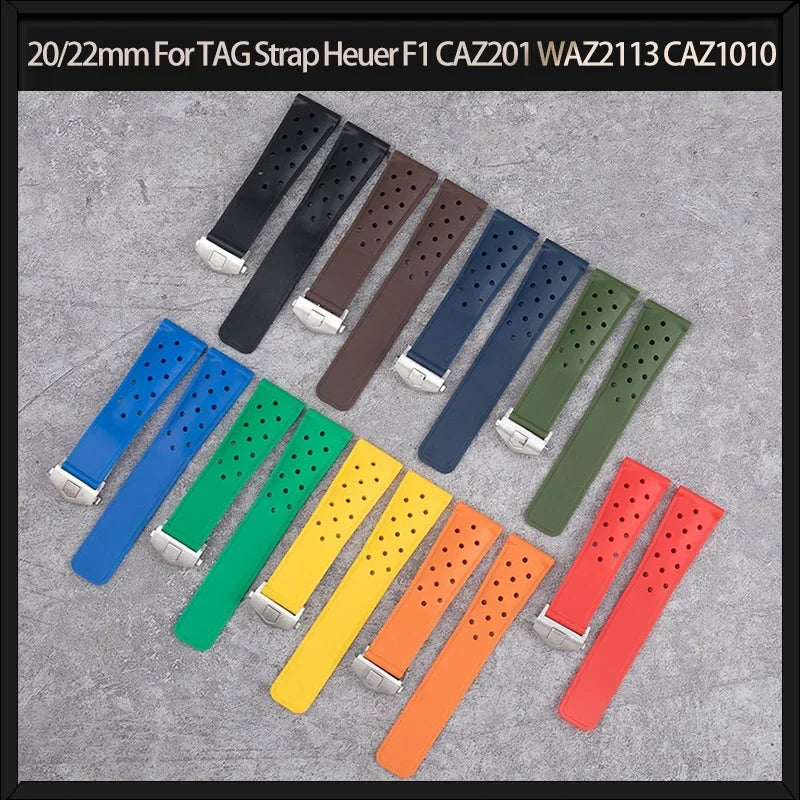 Cinturino per orologio in gomma traspirante, 20/22 mm, per TAG Heuer F1 CAZ201 WAZ2113 CAZ1010, cinturino con fibbia pieghevole in acciaio