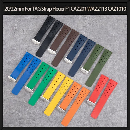 Cinturino per orologio in gomma traspirante, 20/22 mm, per TAG Heuer F1 CAZ201 WAZ2113 CAZ1010, cinturino con fibbia pieghevole in acciaio