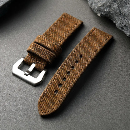 Cinturino per orologio in tela spessa, cinturino per orologio vintage da uomo da 22 a 24 mm, adatto per orologi meccanici, tela a doppio strato in stile robusto