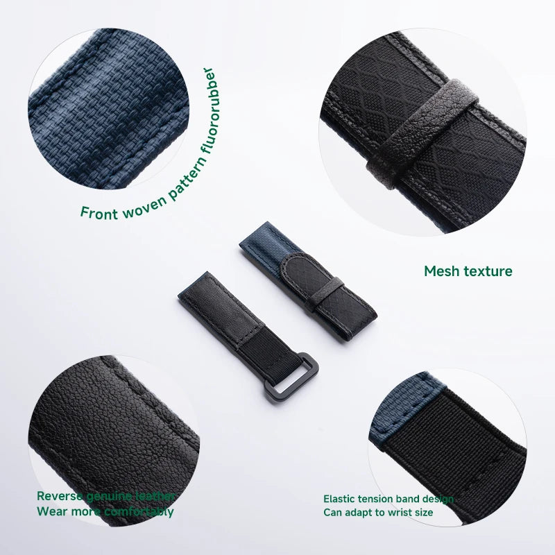 Bracelet de montre réglable en Velcro caoutchouté en fluororubber pour Rolex Submariner Daytona GMT Seiko Omega Tudor, universel
