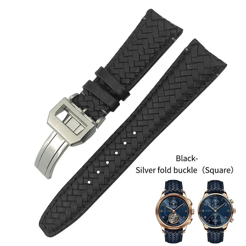 Cinturino per orologio intrecciato in pelle bovina, 22mm 20mm 21mm, adatto per orologi da pilota IWC Portugieser Portofino IW5007, cinturino in morbida pelle blu