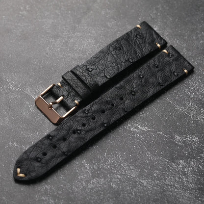 Cinturino per orologio in pelle di struzzo ultra sottile fatto a mano 18 19 20 21 22 MM Bracciale morbido nero da uomo Cinturino in pelle stile vintage