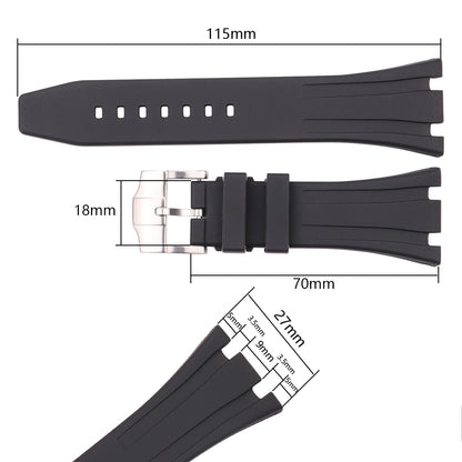 Bracelet de montre en caoutchouc de silicone souple, bracelet de plongée, bracelet de montre-bracelet, bleu, noir, 27mm