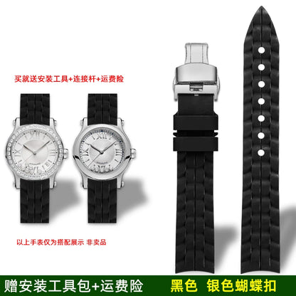 Montre Chopard Happy Diamond avec bracelet en silicone pour femme, bracelet de montre en caoutchouc étanche 15mm 18mm
