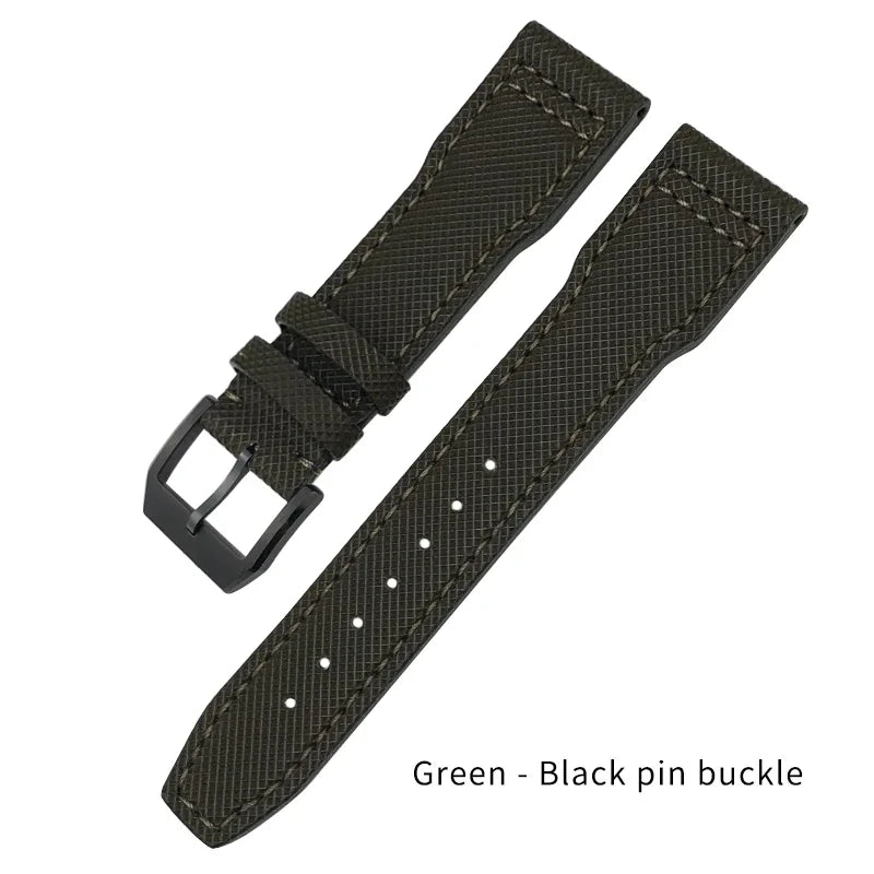 Bracelet de montre en Nylon et cuir de vache, 20mm 21mm, gaufrage en cuir véritable, vert et bleu, remplacement pour accessoires de la série pilote IWC