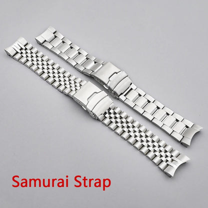 Cinturino per orologio Samurai King, chiusura deployante, in acciaio inossidabile, compatibile con casse Samurai King, cinturino solido con estremità curva