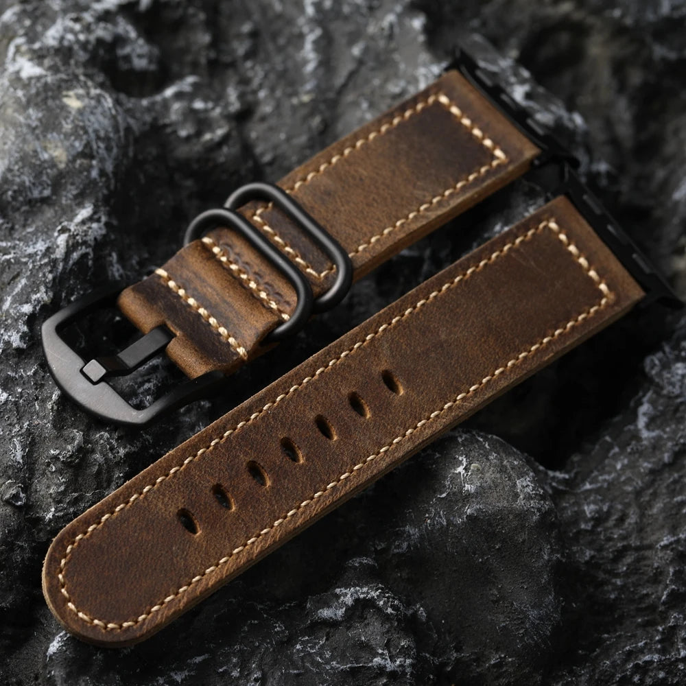 Cinturino per orologio in vera pelle fatto a mano per Apple, in pelle di cavallo Elin vintage, cinturino ispessito, 49mm, 45mm, 44mm, 42mm, S8, S7
