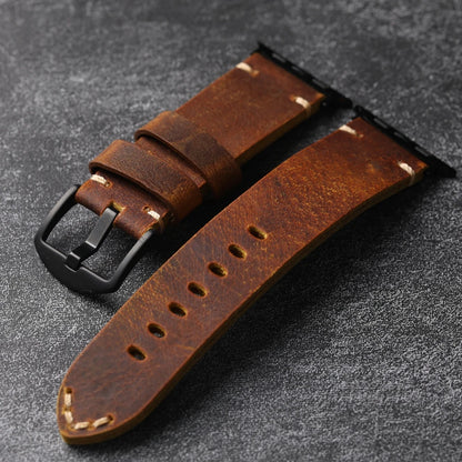 Bracciale in pelle bovina da uomo fatto a mano strato superiore, stile retrò per iWatch Apple Watch Ultra 2 49MM 45MM 44MM 42MM, cinturino spesso marrone