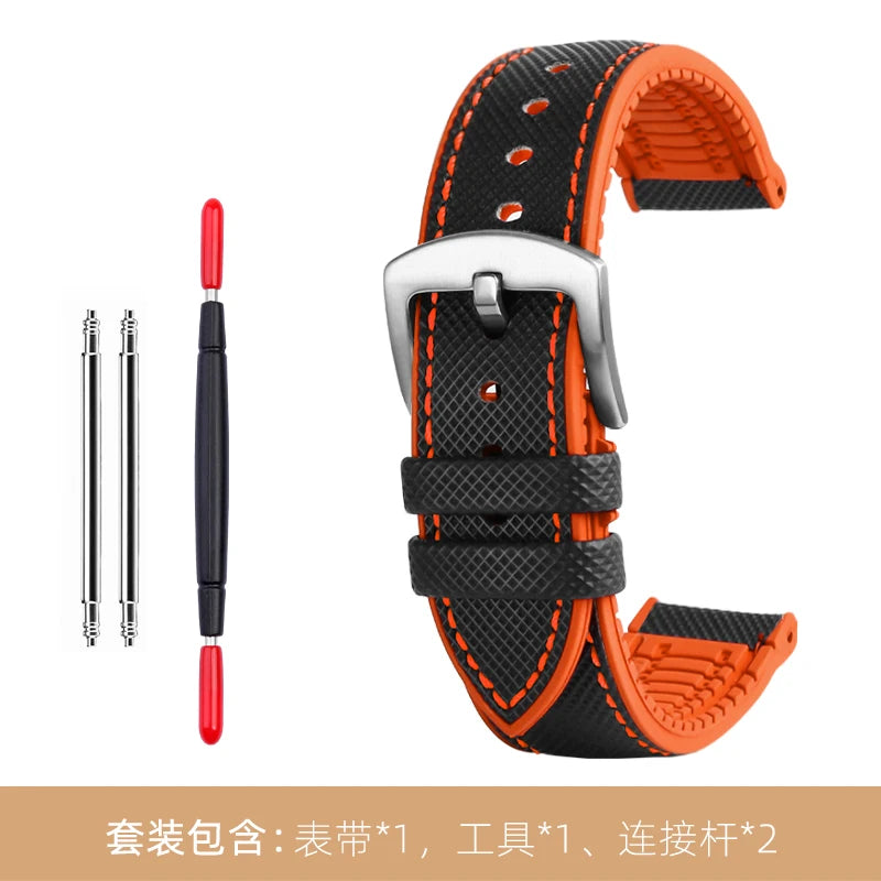 Bracelet de montre en Nylon et Silicone pour hommes, 20mm, 22mm, 24mm, étanche et respirant, en caoutchouc, accessoires