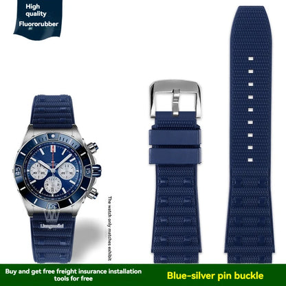 22mm 24mm FKM Viton Rubber Strap for Breitling Super Chronomat B01 44 Avenger, Waterproof Fluororubber Watch Band for Men