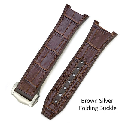 Concave Rubber Cowhide Watch Band, Silicone Leather Watch Strap, Special for Omega Constellation Foldover Structure, 25mm * 14mm