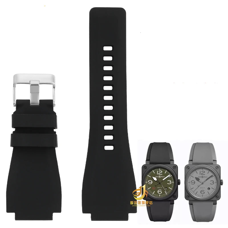 Cowhide Leather Watch Strap for Bell & Ross Series, Silicone Strap, POLICE Watch Strap, PL14796, PL15472, B & R suréWer, Male, BR01, BR03