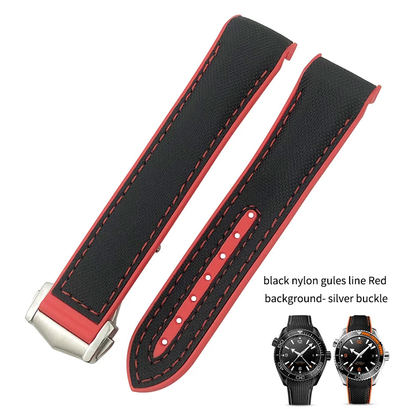 Cinturino per orologio da uomo in gomma nylon, cinturino in silicone, compatibile con Omega Seamaster 300, Moonwatch, Planet Ocean, 20mm, 21mm, 22mm, 19mm