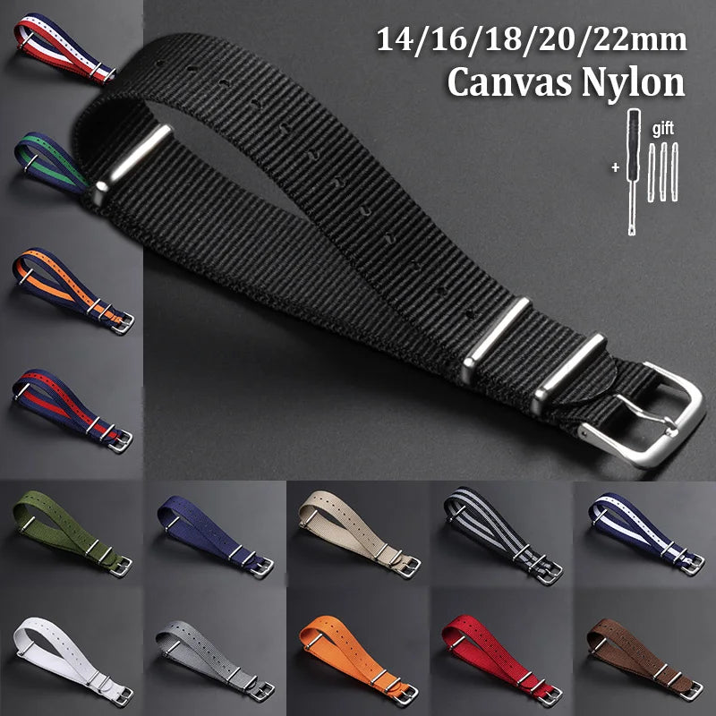 Cinturino per orologio in nylon intrecciato passante singolo da 14 mm, 16 mm, 18 mm, 20 mm, 22 mm, in tela, per uomo e donna, stile militare e sportivo