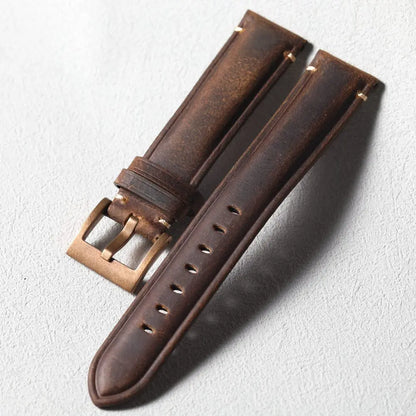 Cinturino in pelle bovina primo strato fatto a mano, chiusura in bronzo, accessori per orologi in bronzo 19 20 21 22 MM, cinturino vintage marrone smerigliato