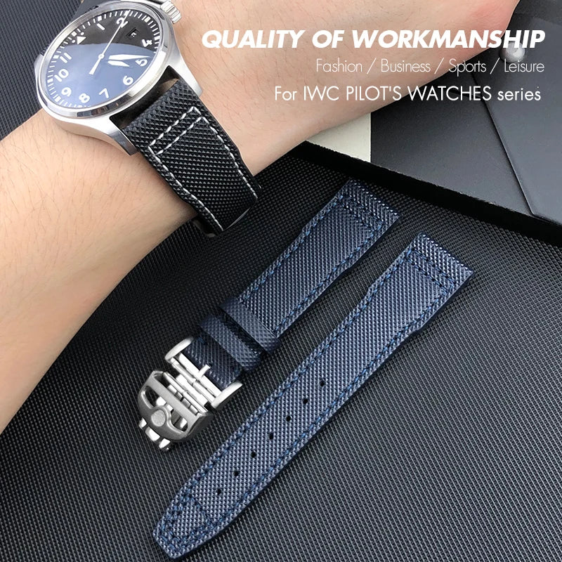 Cinturino per orologio in pelle di nylon testurizzata 20mm 21mm 22mm per orologi IWC Big Pilot PORTOFINO IW3777 cinturino in pelle bovina blu verde nero