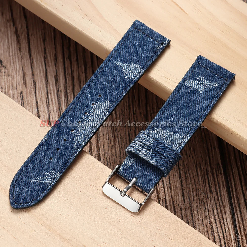 Bracelet de montre en nylon et toile de denim à dégagement rapide 20mm 22mm, bracelets universels en cuir pour Omega et Seiko avec fermoir métallique