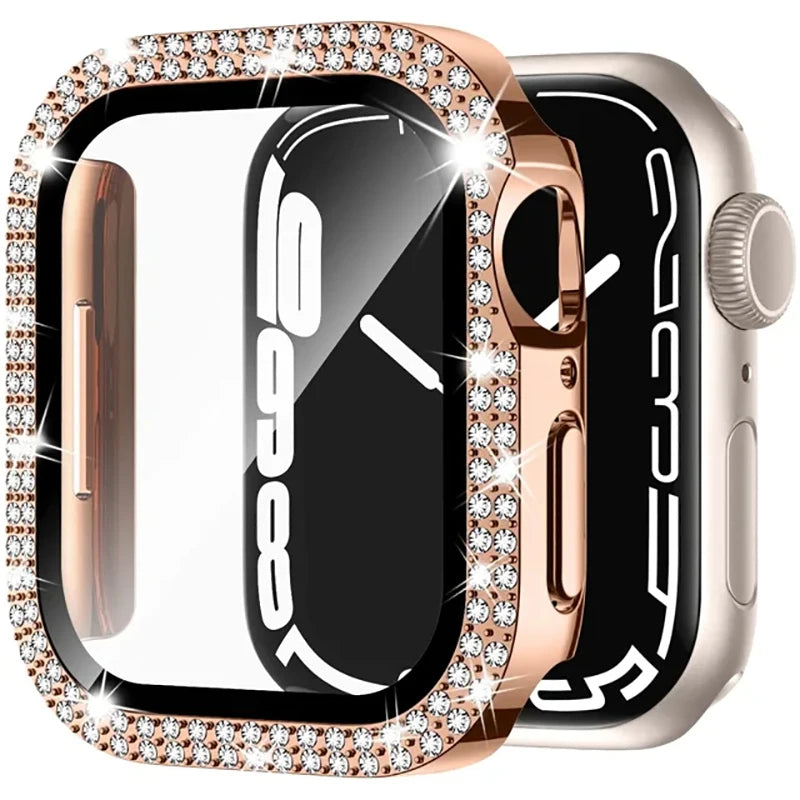 Coque en verre et diamant pour Apple Watch, 46mm 40mm 44mm 41mm 42mm 45mm, protection antichoc brillante, iWatch série 11 10 9 SE 7 8