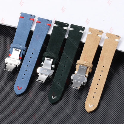 柔らかいスエード製時計ベルト、18mm/20mm/22mm、Huawei GT2/3・Seiko・Omegaヴィンテージ用、クイックリリース、フォールディングバックル