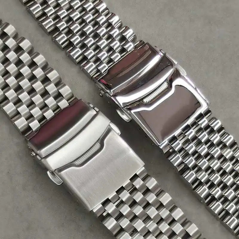 Cinturino universale in acciaio inossidabile, estremità diritta curva, sette perle di riso, bracciale, adatto a tutti gli orologi, 20 mm, 22 mm