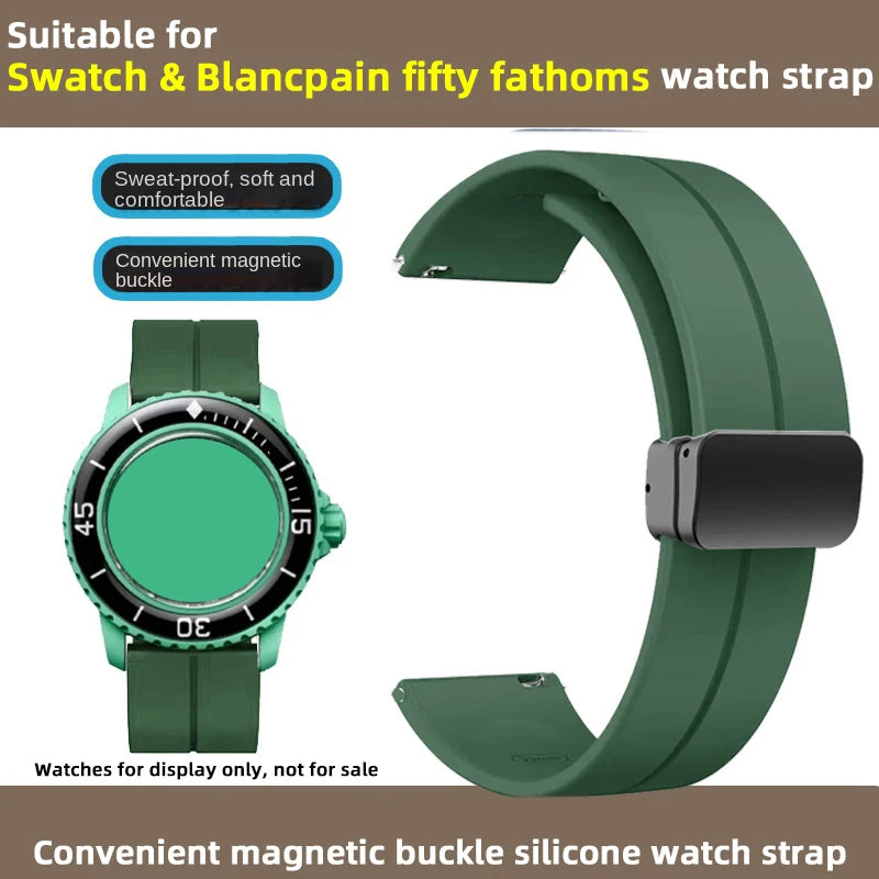 Cinturino in silicone morbido da uomo e donna, per Swatch, Blancpain Fifty Fathoms, Five Ocean, blu, arancione, verde, grigio, strumento, marca Co, 22mm