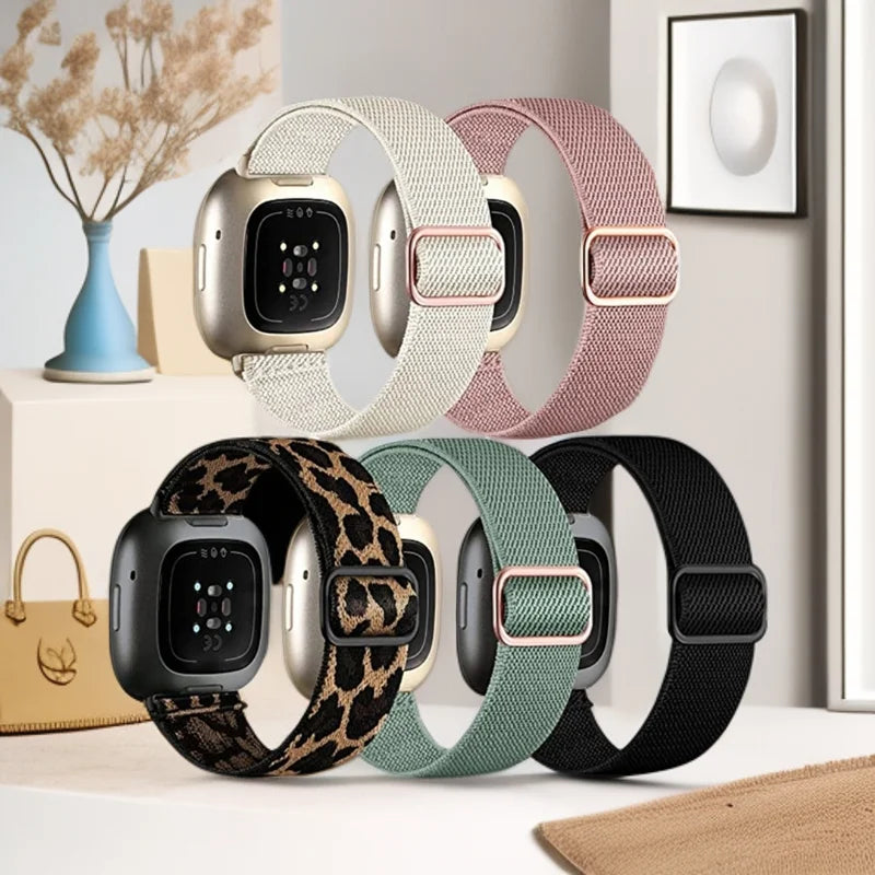 5-Pack Nylon Elastic Loop Bands for Fitbit Versa 4/Versa 3, Replacement Strap for Fitbit Versa 2/Sense 2/Sense Watch Band