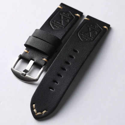 Handmade Cowhide Leather Watch Strap, Top Layer, 20 22 24 26MM, Black, Soft, Foldable, No Sandwich, Flexible