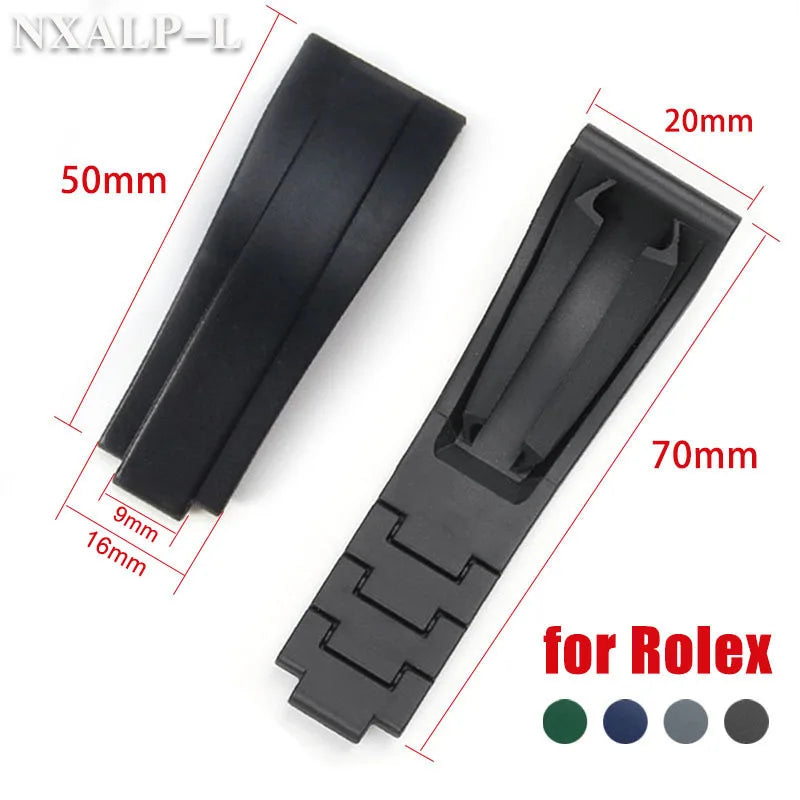 Bracelet de montre en caoutchouc et Silicone, 20mm, pour Rolex DAYTONA SUBMARINER GMT Yacht-Master, Bracelet de sport et de plongée pour hommes, taille réglable