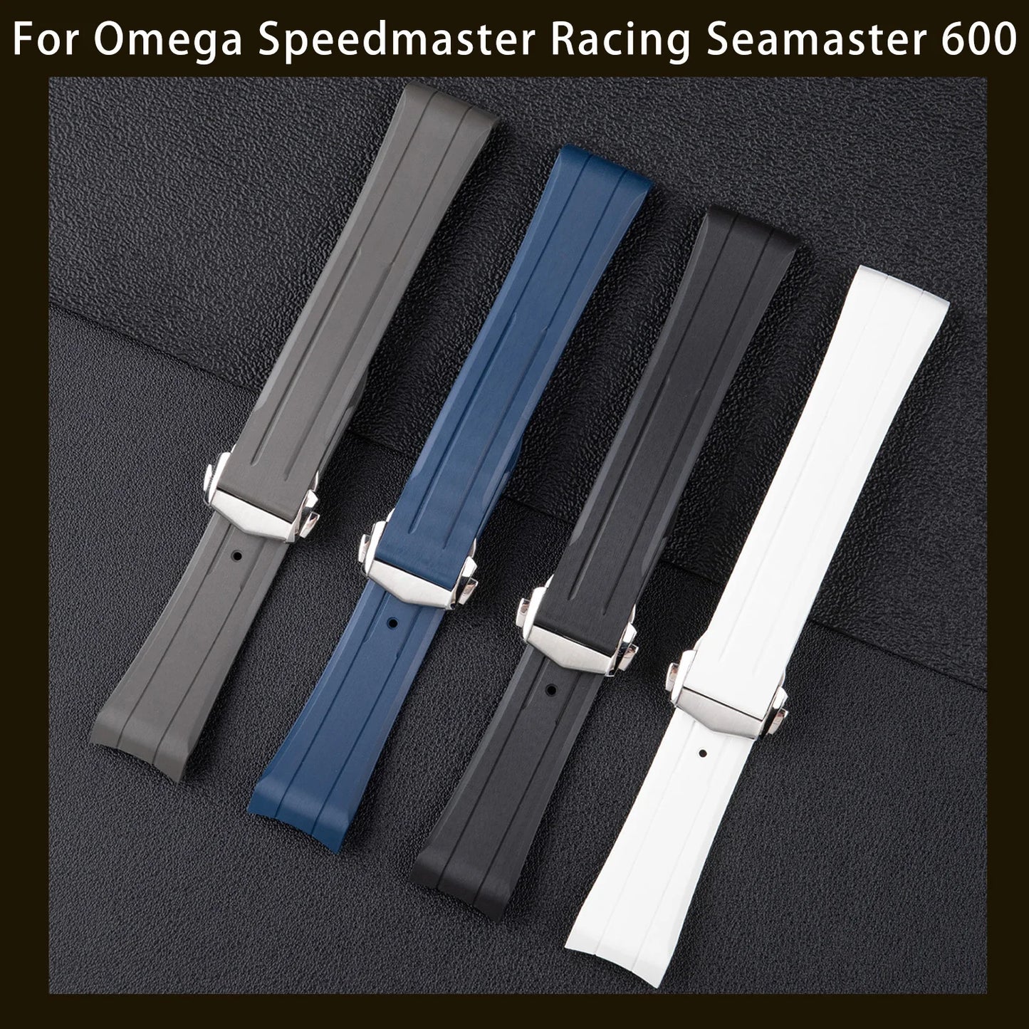 Bracelet de montre Premium 21 mm en caoutchouc fluoré FKM pour Omega, compatible avec Seamaster 600 43,5 mm, Speedmaster Chronoscope, cadran Super Racing