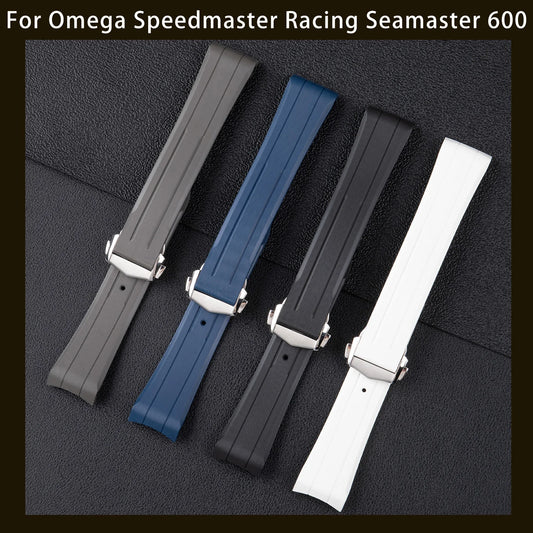 Premium 21mm FKM Fluoro Rubber Watch Strap for Omega, Compatible with Seamaster 600 43.5mm, Speedmaster Chronoscope, Super Racing Dial