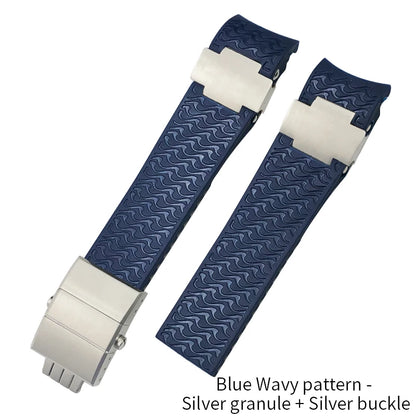 Bracelet de montre en caoutchouc de silicone à extrémité incurvée de 22mm, pour Ulysse Nardin 263 DIVER, noir, bleu, ondulé, étanche