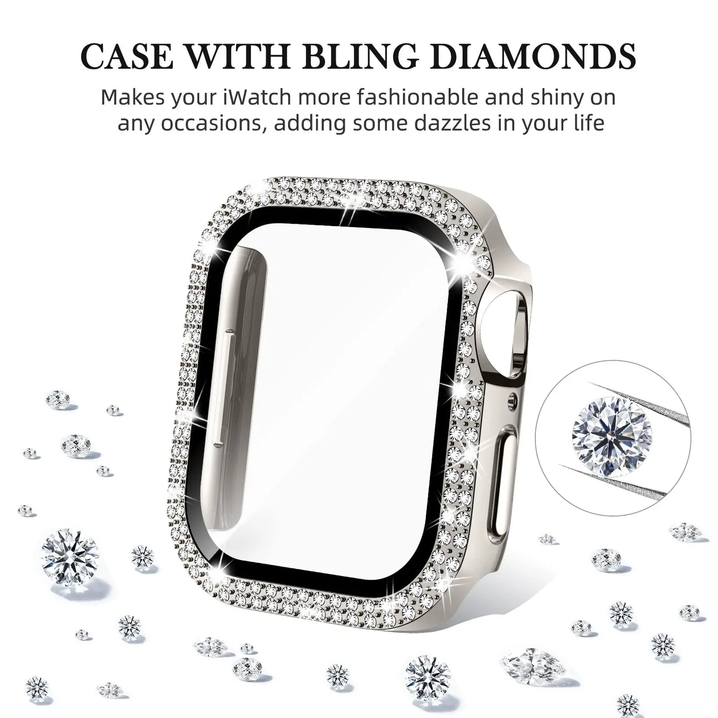 Coque en verre et diamant pour Apple Watch, 46mm 40mm 44mm 41mm 42mm 45mm, protection antichoc brillante, iWatch série 11 10 9 SE 7 8